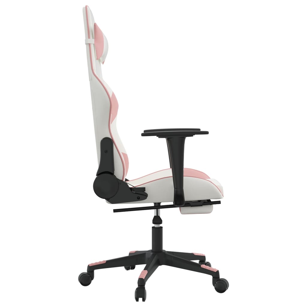 vidaXL Gaming Chair with Footrest White and Pink Faux Leather-2