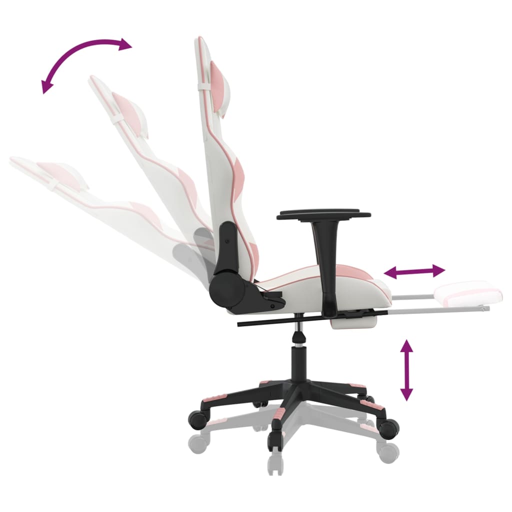 vidaXL Gaming Chair with Footrest White and Pink Faux Leather-5