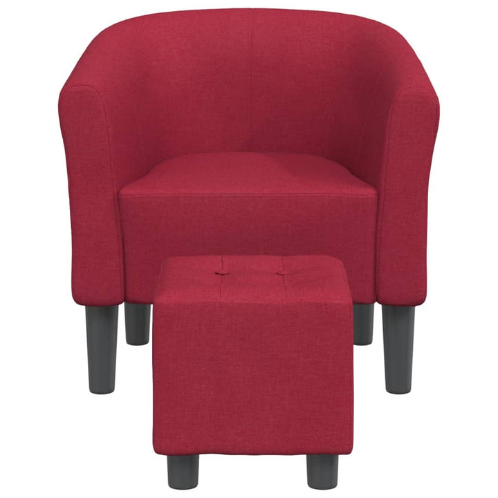vidaXL Tub Chair with Footstool Wine Red Fabric-2