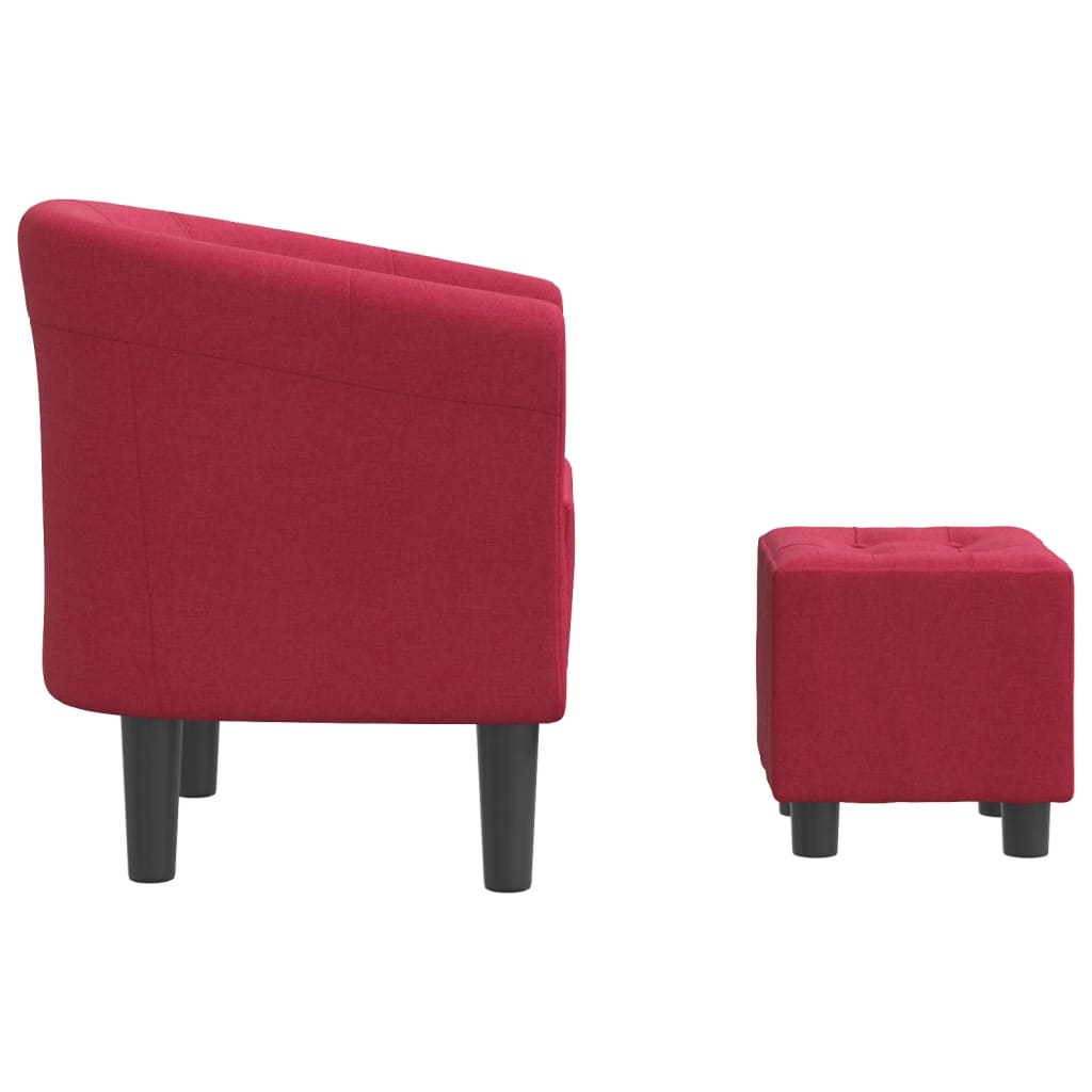 vidaXL Tub Chair with Footstool Wine Red Fabric-3