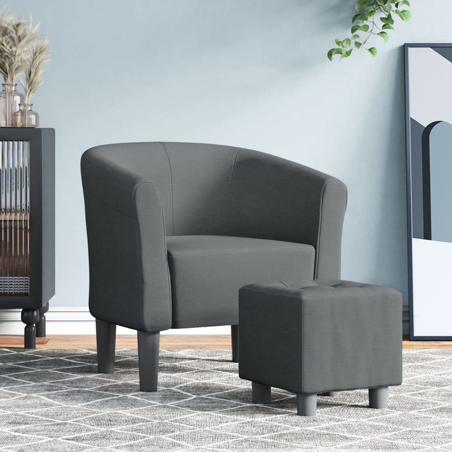 vidaXL Tub Chair with Footstool Dark Gray Fabric-0
