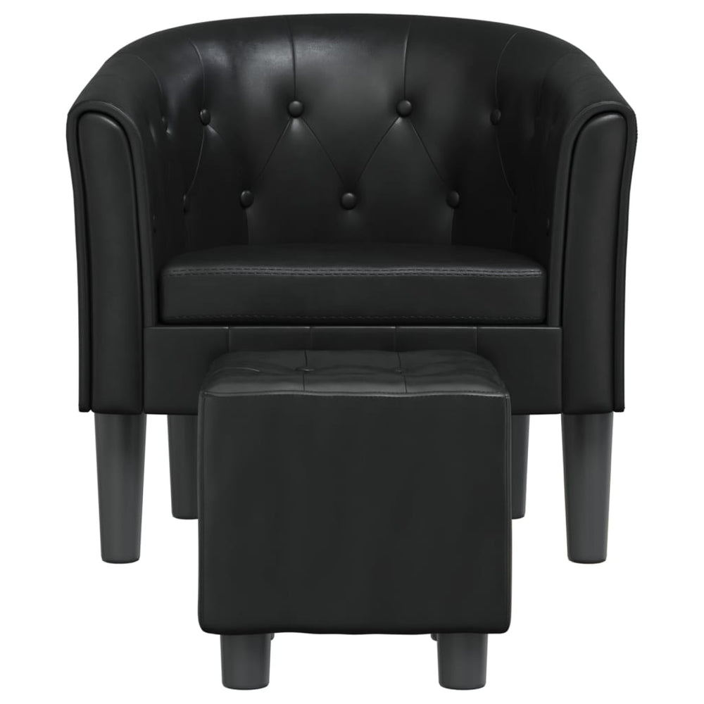 vidaXL Tub Chair with Footstool Black Faux Leather-1