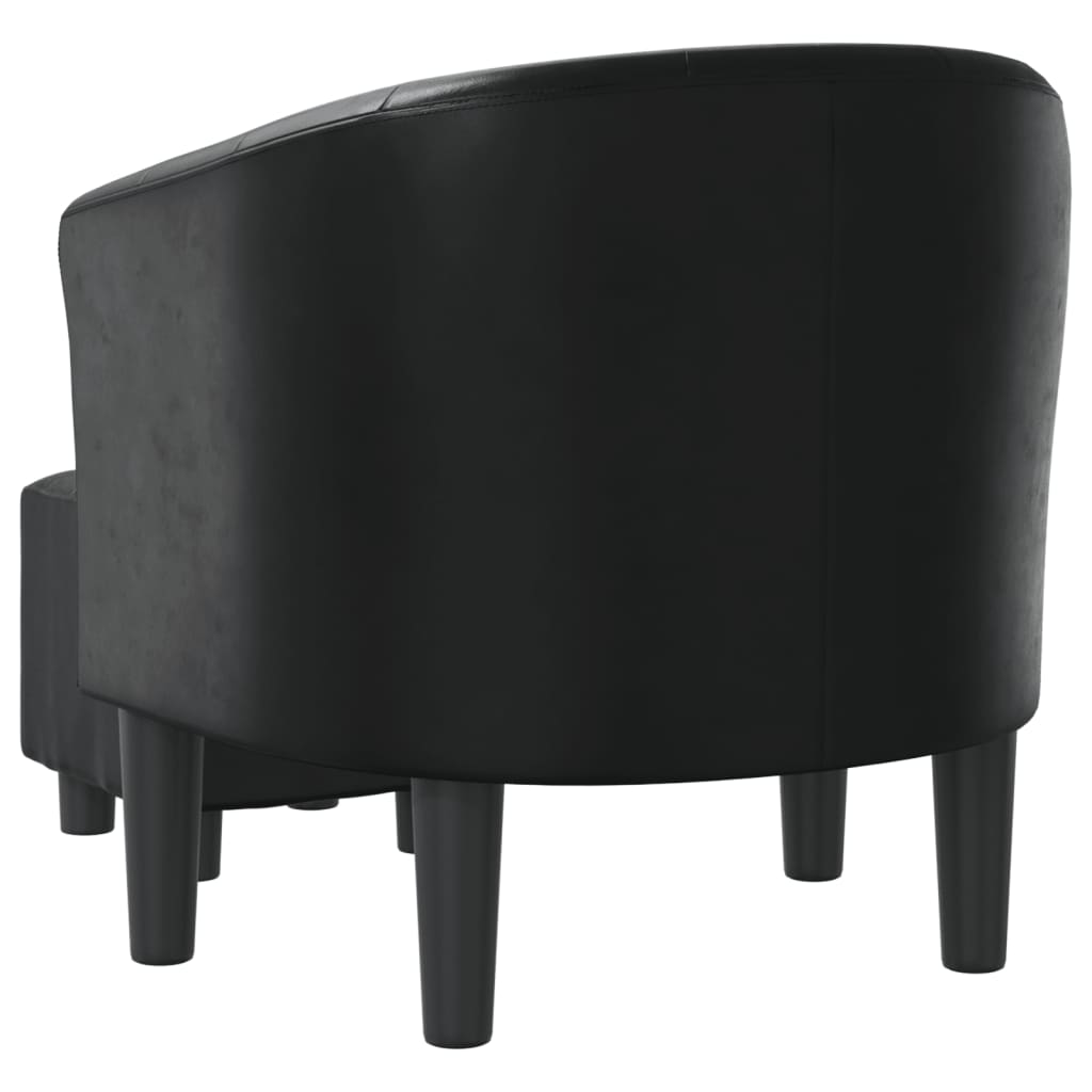 vidaXL Tub Chair with Footstool Black Faux Leather-3