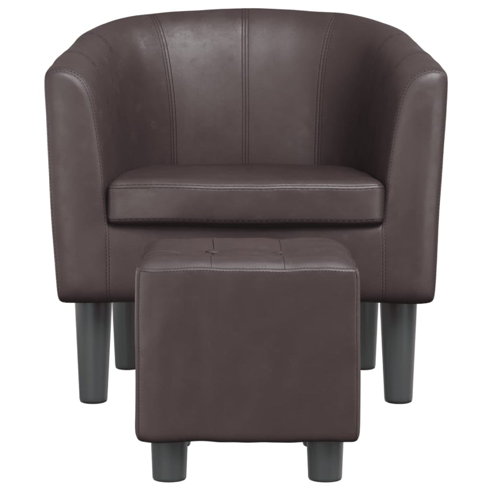 vidaXL Tub Chair with Footstool Brown Faux Leather-1