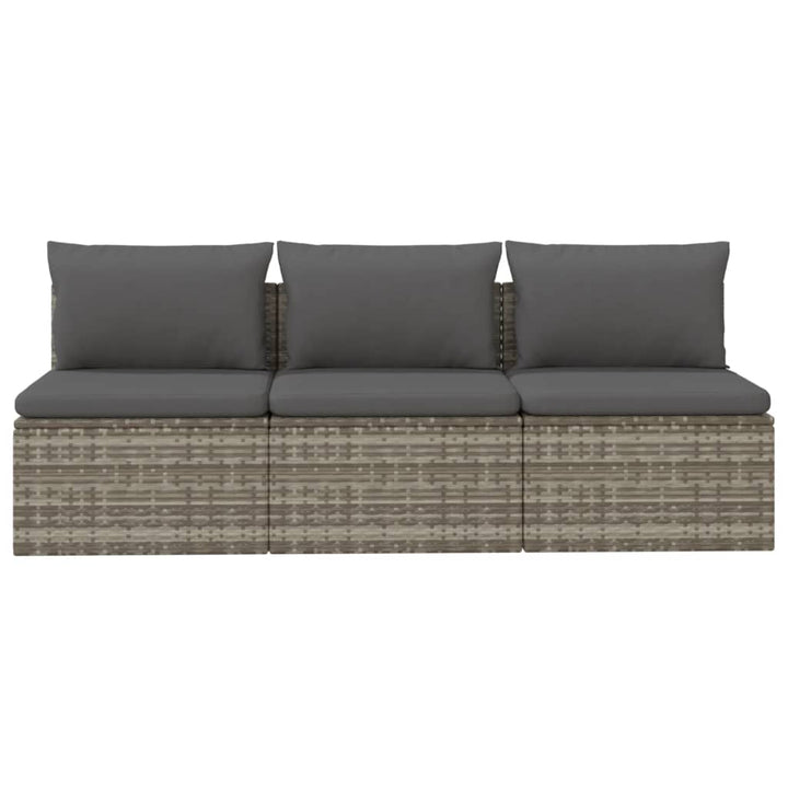 vidaXL 3-Seater Patio Sofa with Cushions Gray Poly Rattan-4