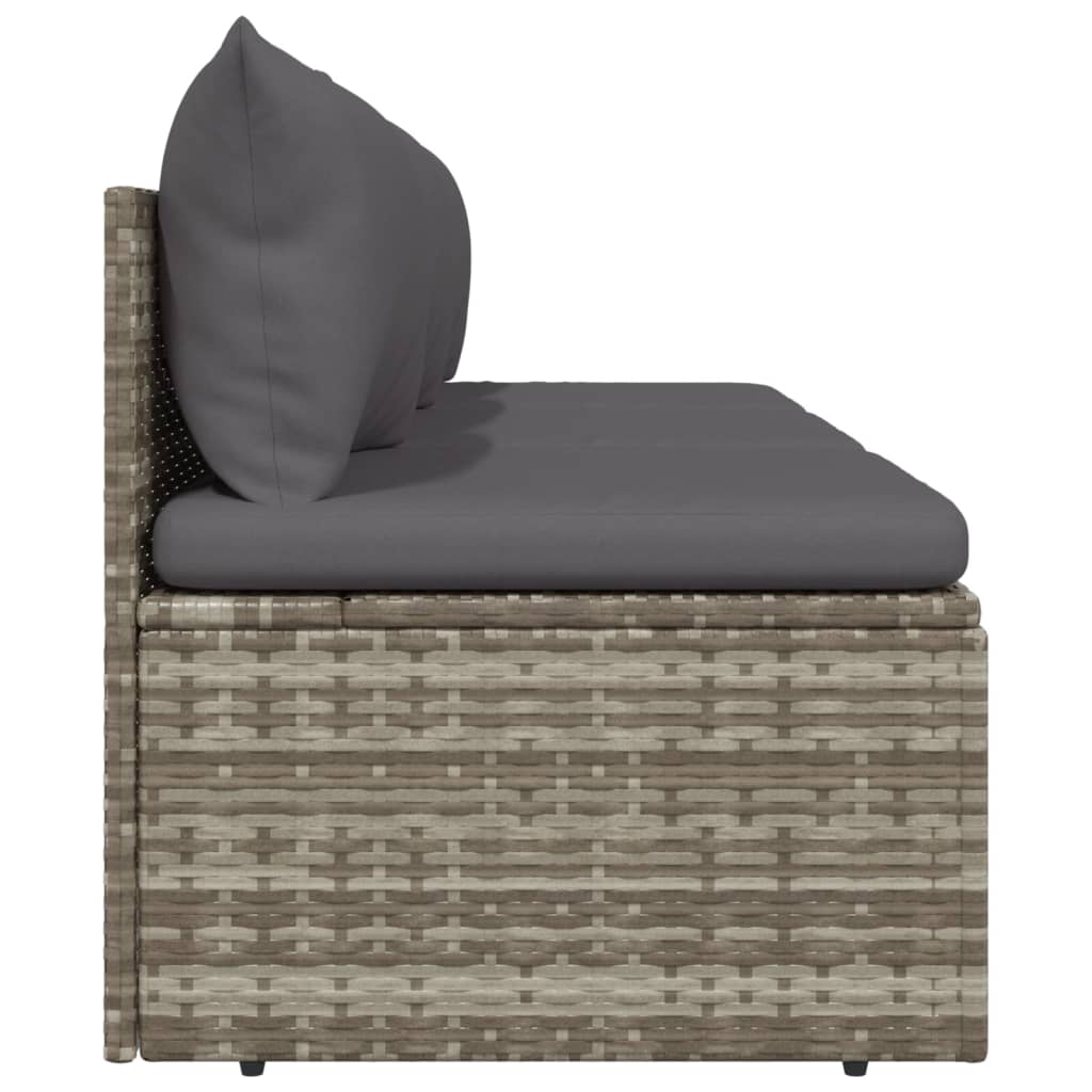 vidaXL 3-Seater Patio Sofa with Cushions Gray Poly Rattan-5