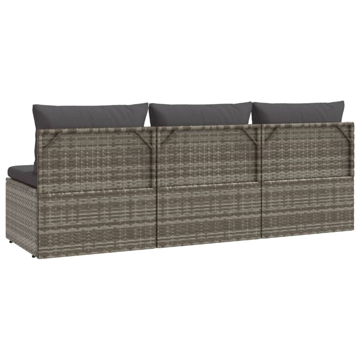 vidaXL 3-Seater Patio Sofa with Cushions Gray Poly Rattan-6