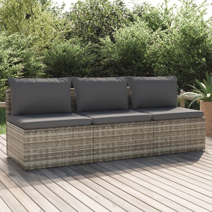 vidaXL 3-Seater Patio Sofa with Cushions Gray Poly Rattan-0