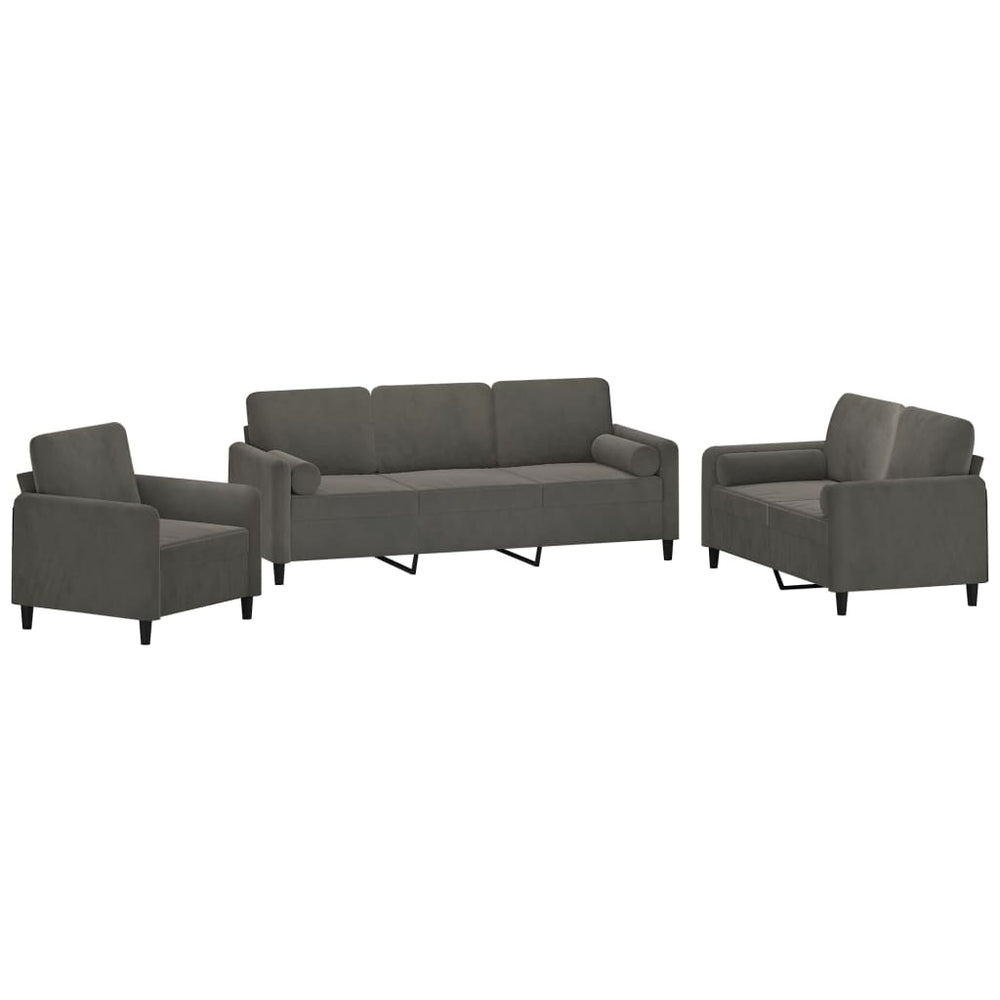 vidaXL 3 Piece Sofa Set with Throw Pillows&Cushions Dark Gray Velvet-1