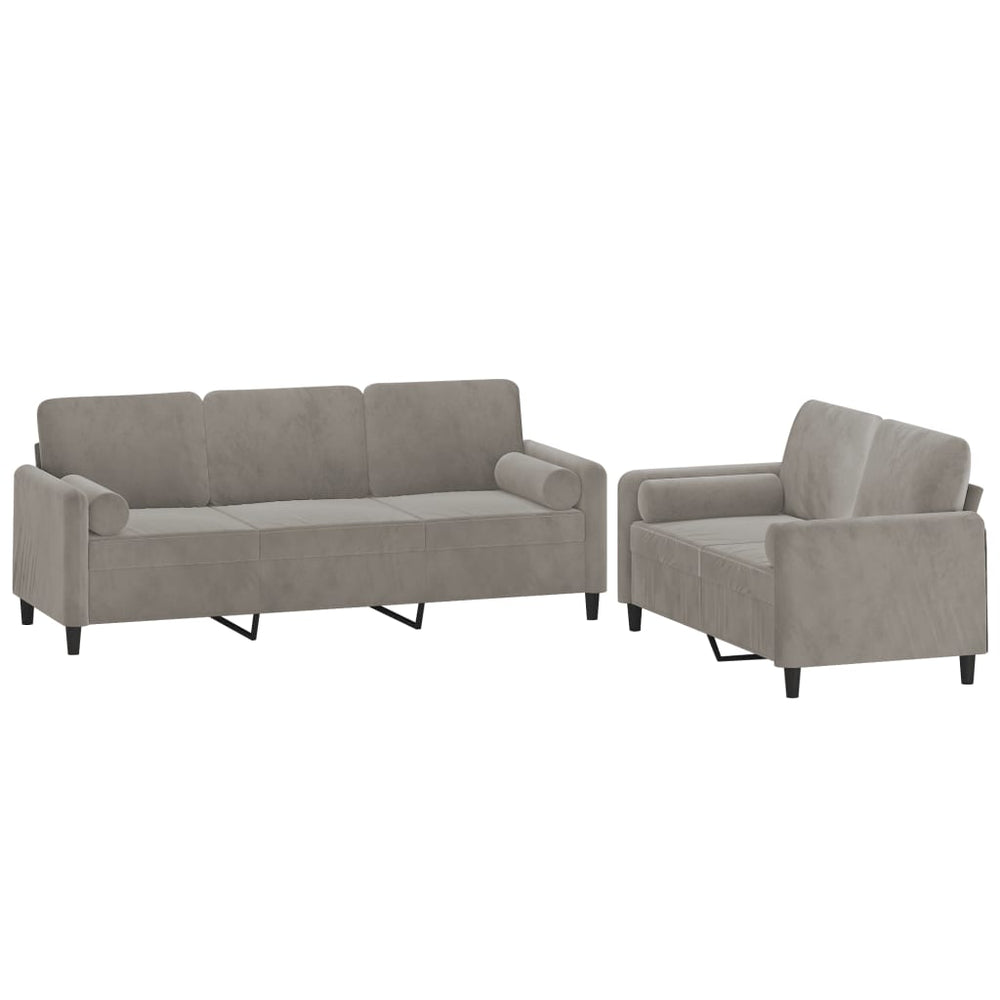 vidaXL 2 Piece Sofa Set with Throw Pillows&Cushions Light Gray Velvet-1