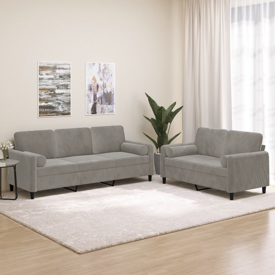 vidaXL 2 Piece Sofa Set with Throw Pillows&Cushions Light Gray Velvet-0