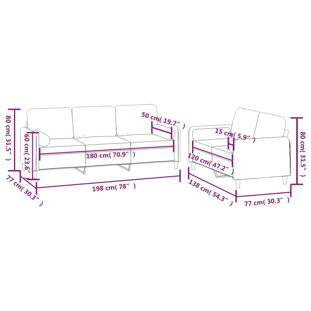 vidaXL 2 Piece Sofa Set with Throw Pillows&Cushions Dark Gray Velvet-6