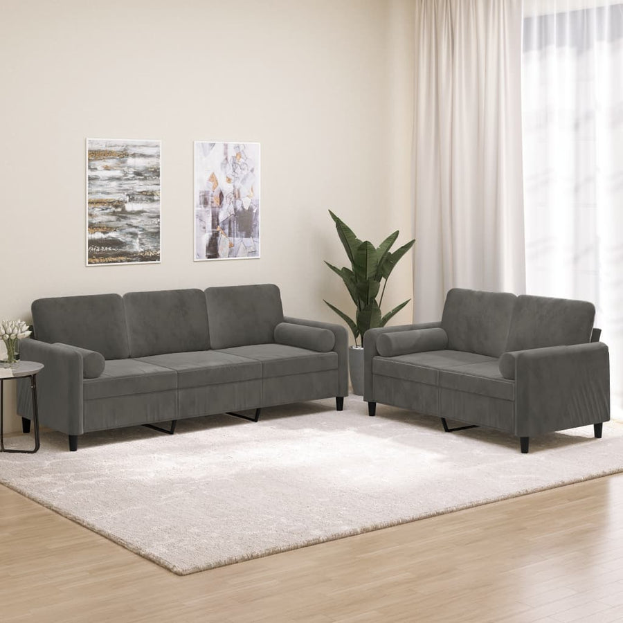 vidaXL 2 Piece Sofa Set with Throw Pillows&Cushions Dark Gray Velvet-0