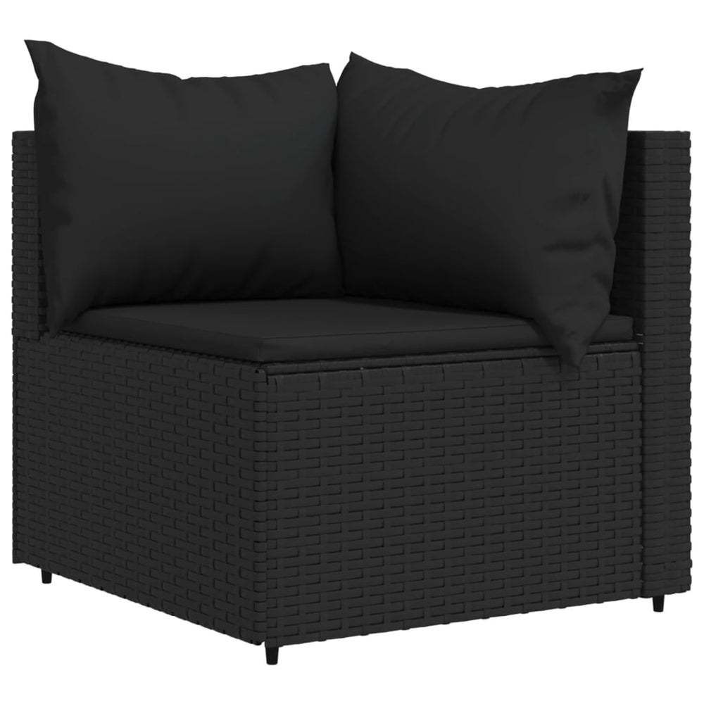vidaXL Patio Corner Sofas with Cushions 2 pcs Black Poly Rattan-1