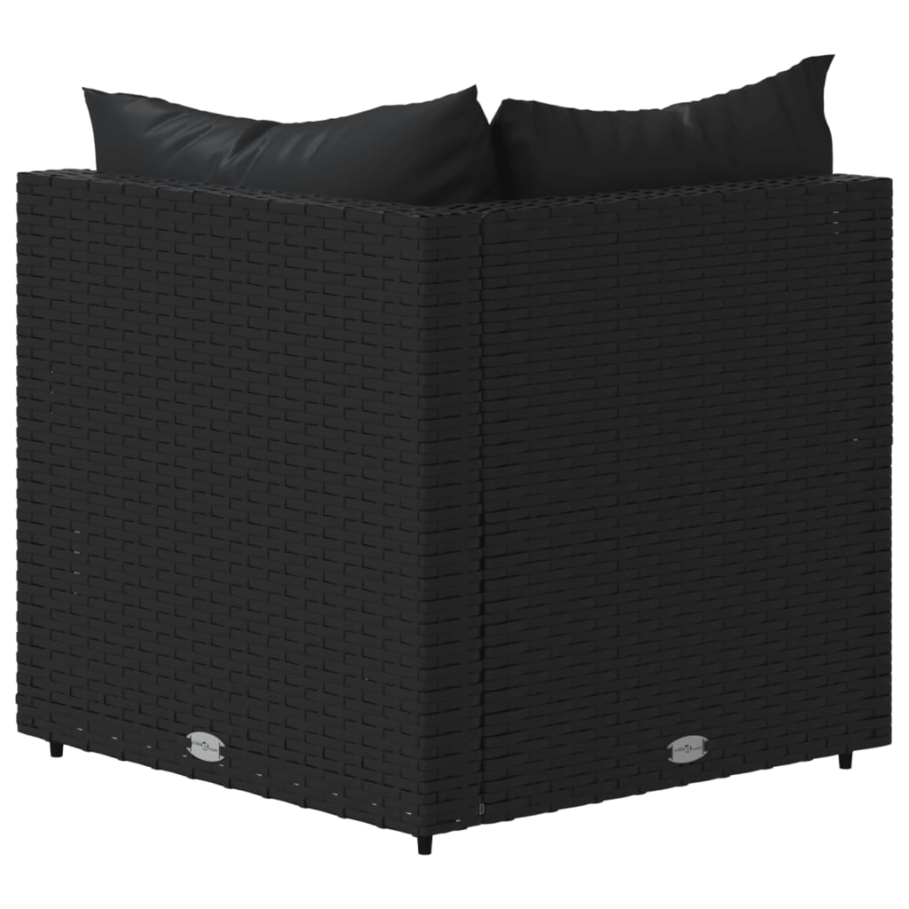 vidaXL Patio Corner Sofas with Cushions 2 pcs Black Poly Rattan-4