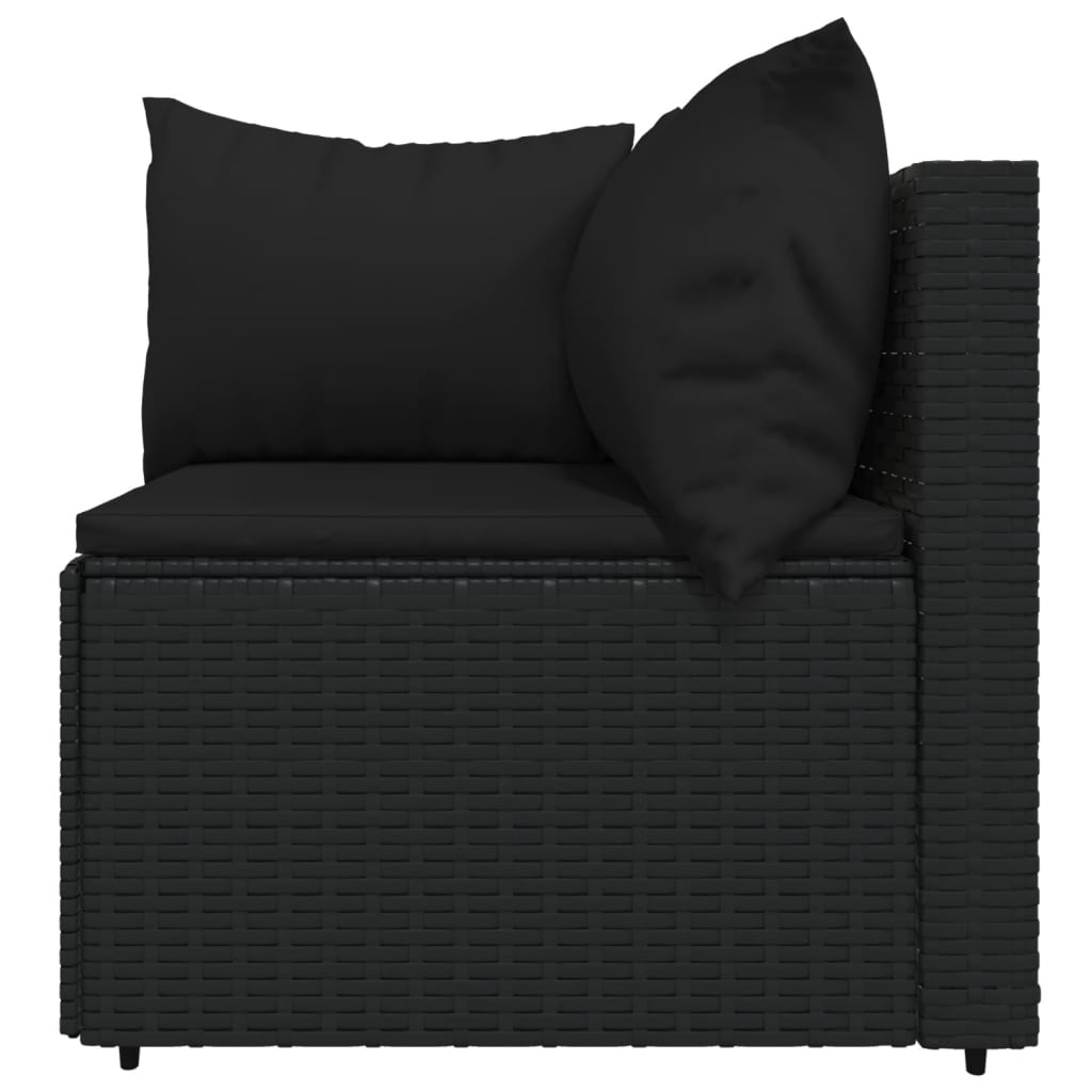 vidaXL 4 Piece Patio Lounge Set with Cushions Black Poly Rattan-3