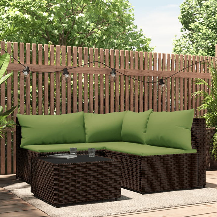 vidaXL 4 Piece Patio Lounge Set with Cushions Brown Poly Rattan-0