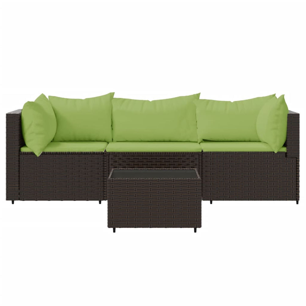 vidaXL 4 Piece Patio Lounge Set with Cushions Brown Poly Rattan-1