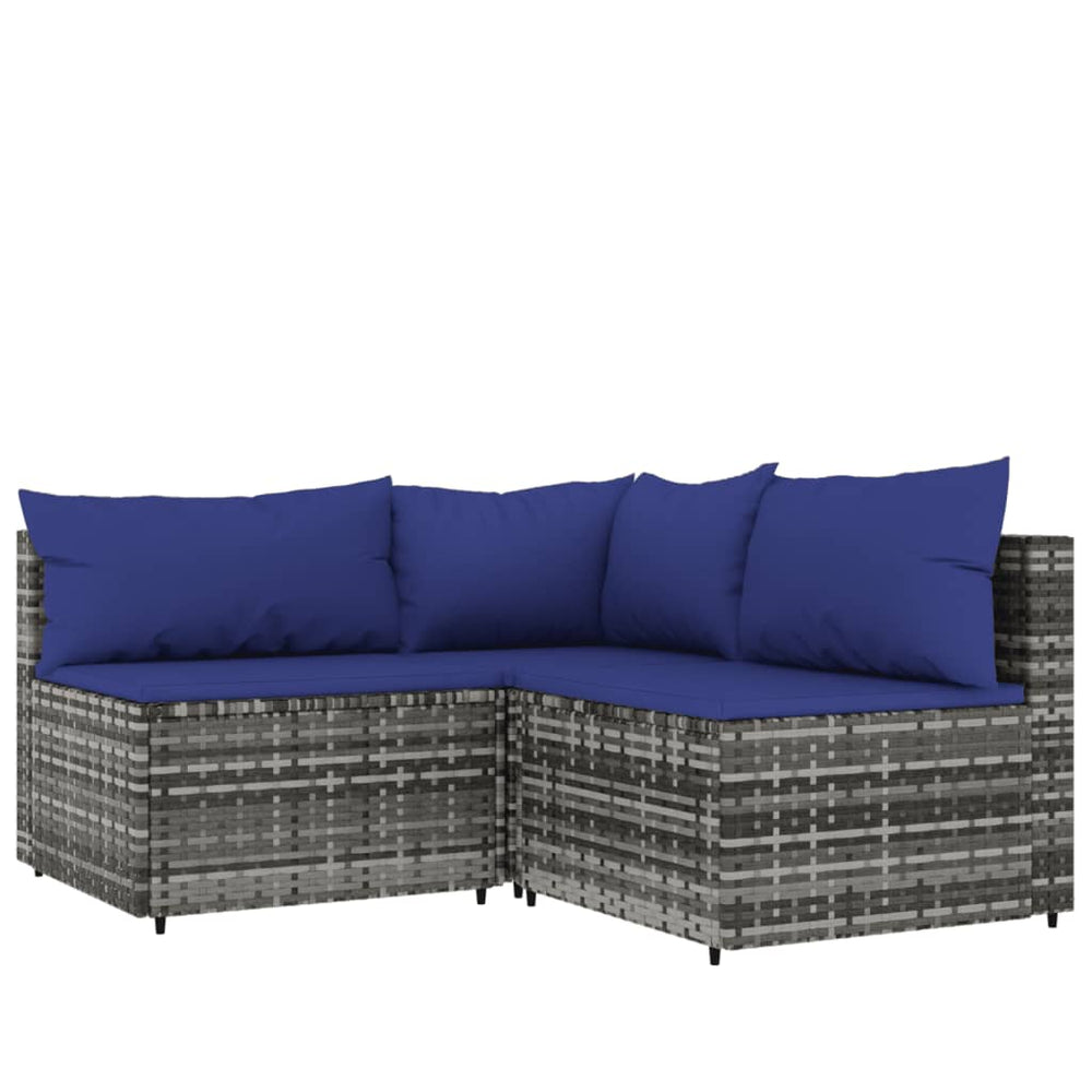 vidaXL 4 Piece Patio Lounge Set with Cushions Gray Poly Rattan-1
