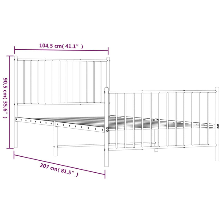 vidaXL Metal Bed Frame with Headboard and Footboard Black 39.4"x78.7"-7