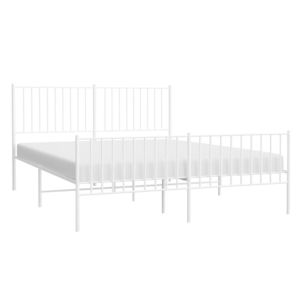 vidaXL Metal Bed Frame with Headboard and Footboard White 59.8"x78.7"-1