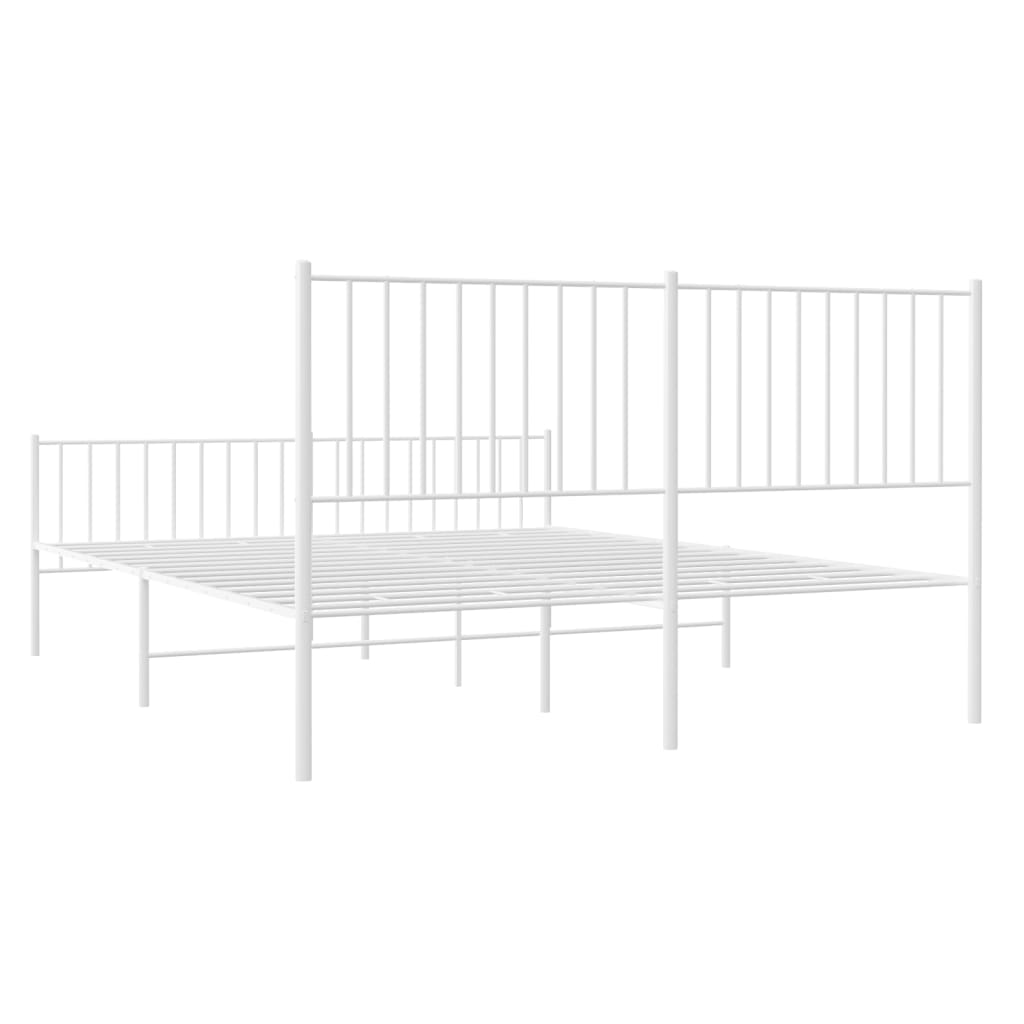vidaXL Metal Bed Frame with Headboard and Footboard White 59.8"x78.7"-5