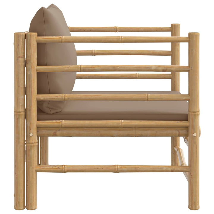 vidaXL Patio Sofa with Taupe Cushions Bamboo-2