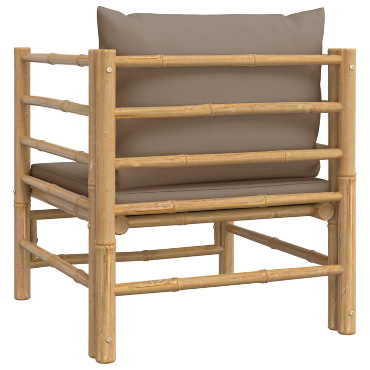 vidaXL Patio Sofa with Taupe Cushions Bamboo-3