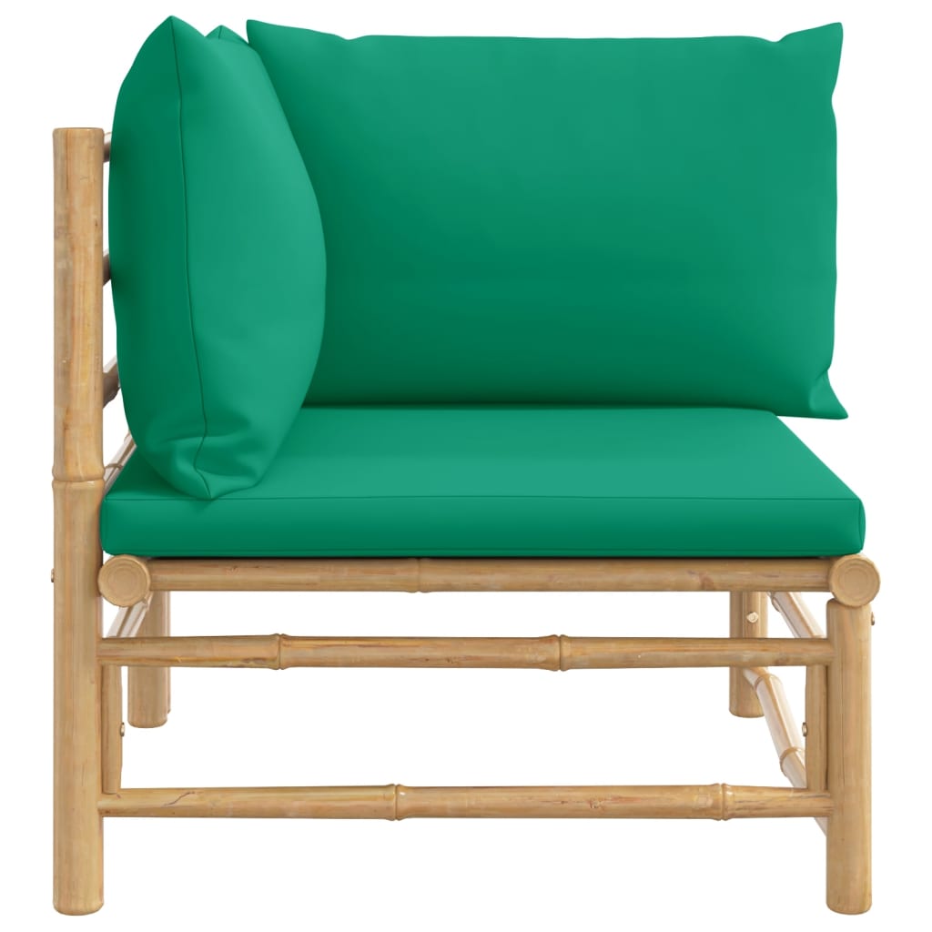 vidaXL Patio Corner Sofa with Green Cushions Bamboo-2