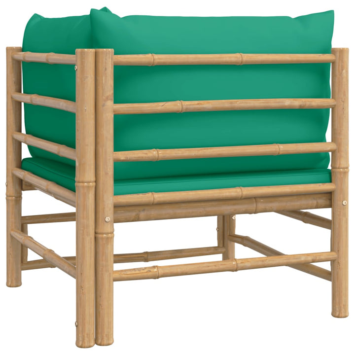 vidaXL Patio Corner Sofa with Green Cushions Bamboo-3