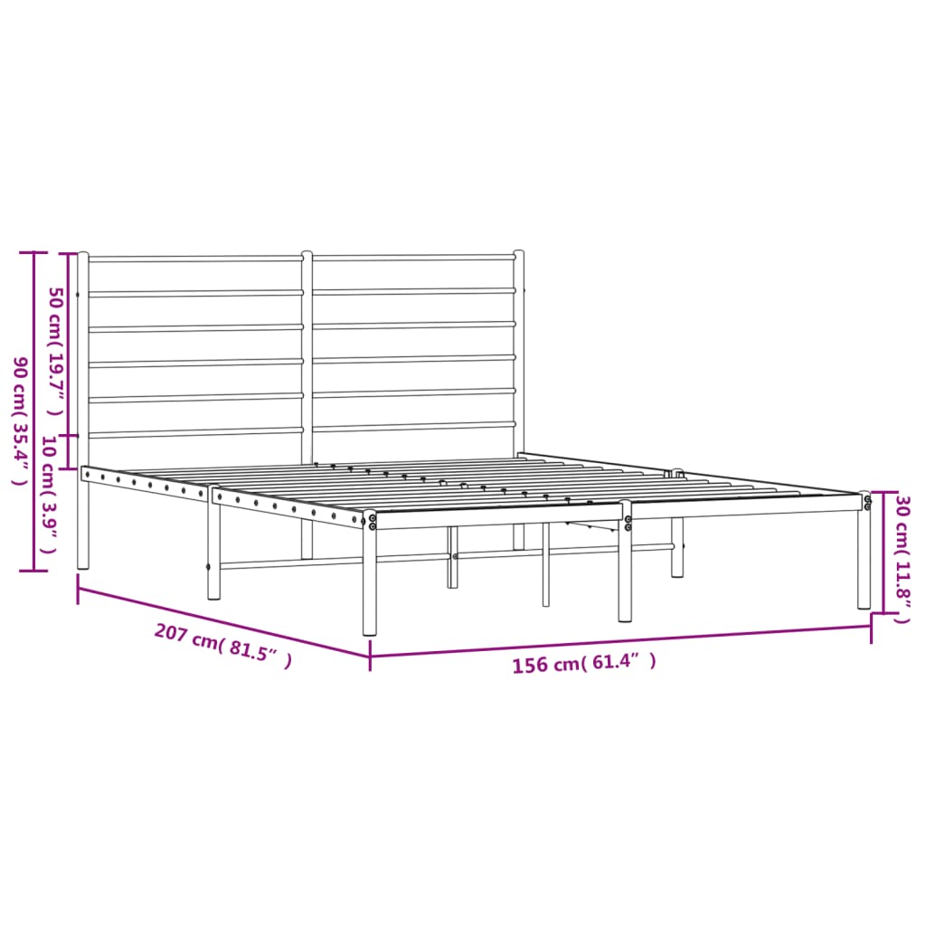 vidaXL Metal Bed Frame with Headboard Black 59.8"x78.7"-8