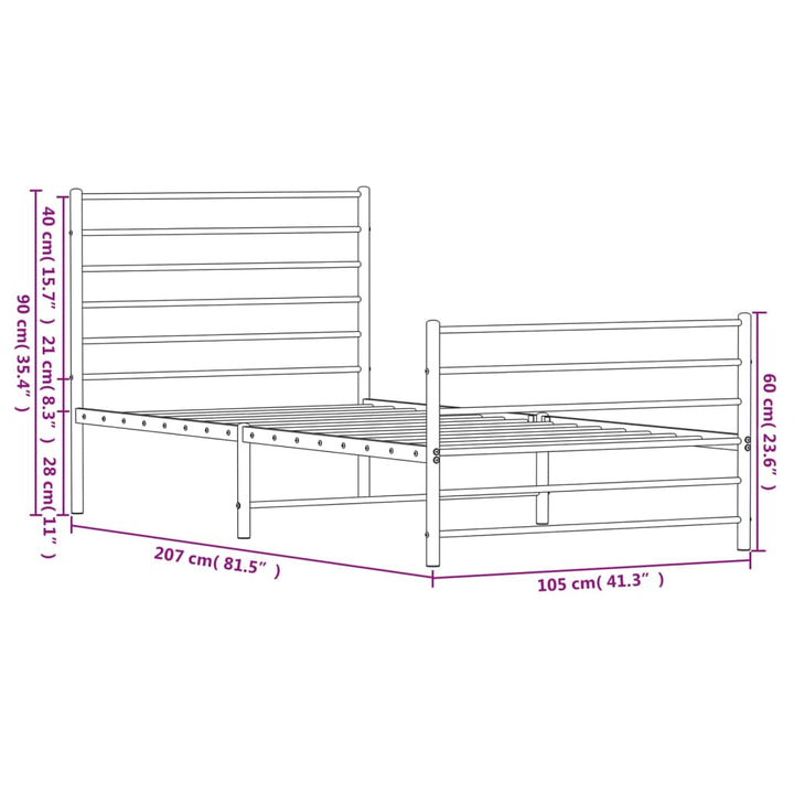 vidaXL Metal Bed Frame with Headboard and Footboard White 39.4"x78.7"-8