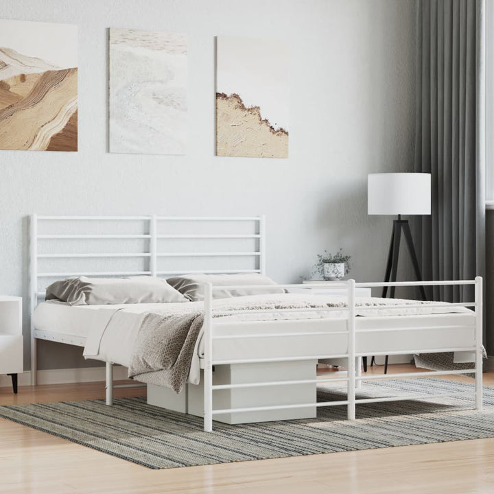 vidaXL Metal Bed Frame with Headboard and Footboard White 53.9"x74.8" Full-0