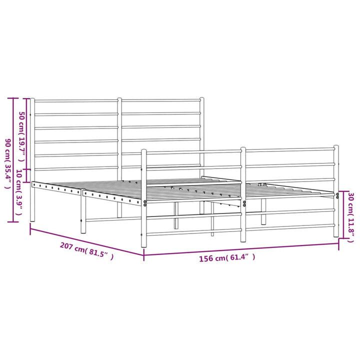 vidaXL Metal Bed Frame with Headboard and Footboard White 59.8"x78.7"-9
