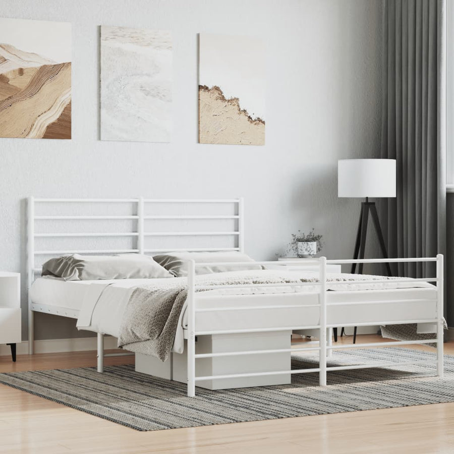 vidaXL Metal Bed Frame with Headboard and Footboard White 59.8"x78.7"-0