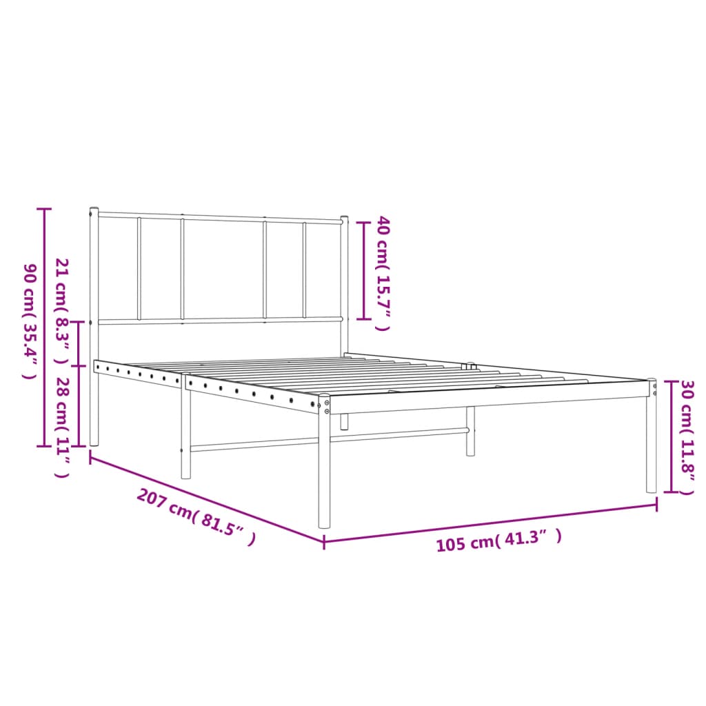vidaXL Metal Bed Frame with Headboard Black 39.4"x78.7"-8