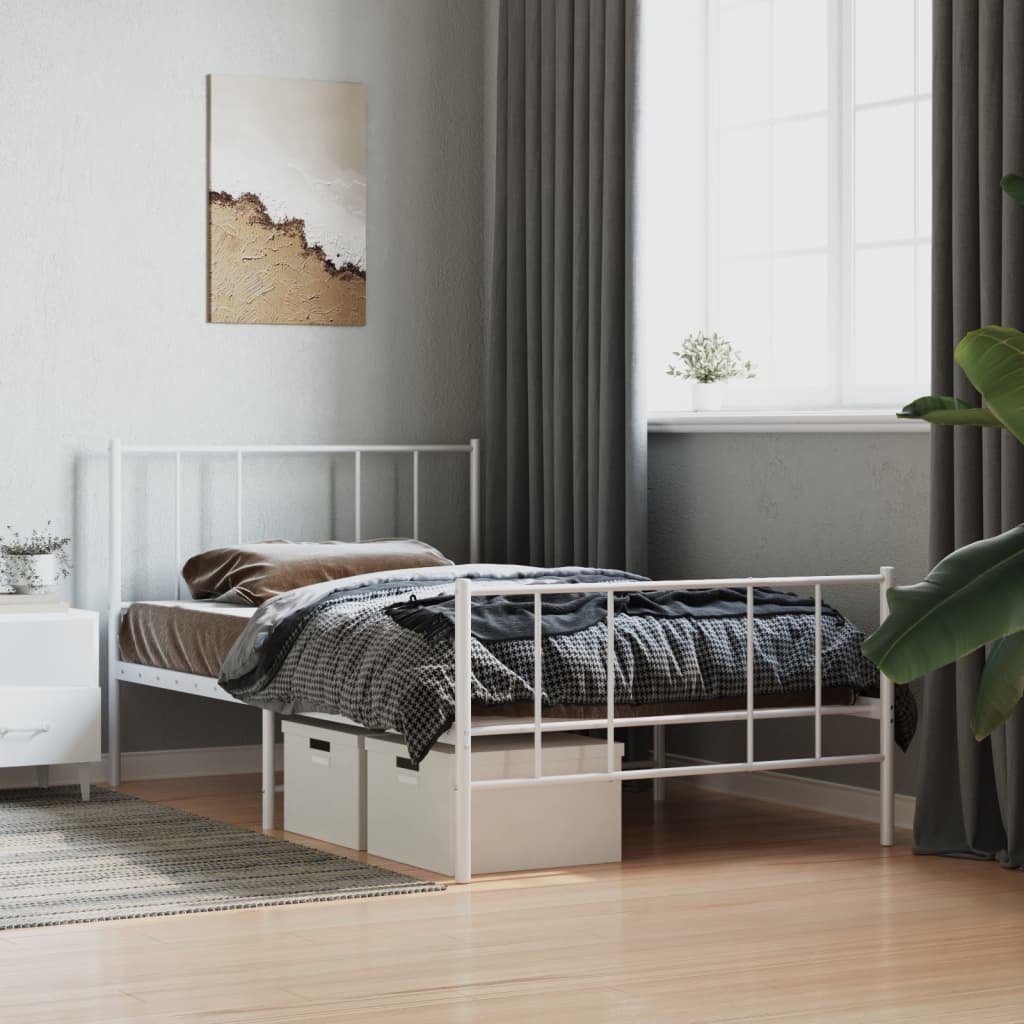 vidaXL Metal Bed Frame with Headboard and Footboard White 39.4"x74.8" Twin-0