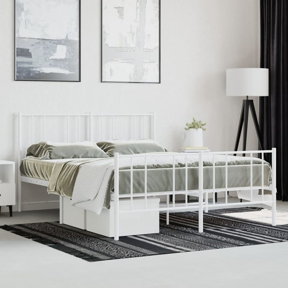 vidaXL Metal Bed Frame with Headboard and Footboard White 59.8"x78.7"-1