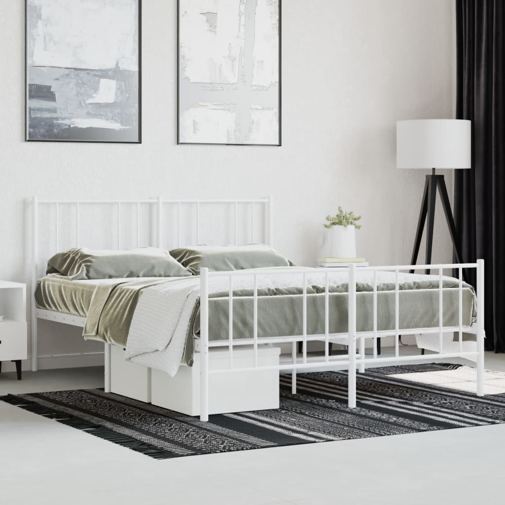 vidaXL Metal Bed Frame with Headboard and Footboard White 59.8"x78.7"-2