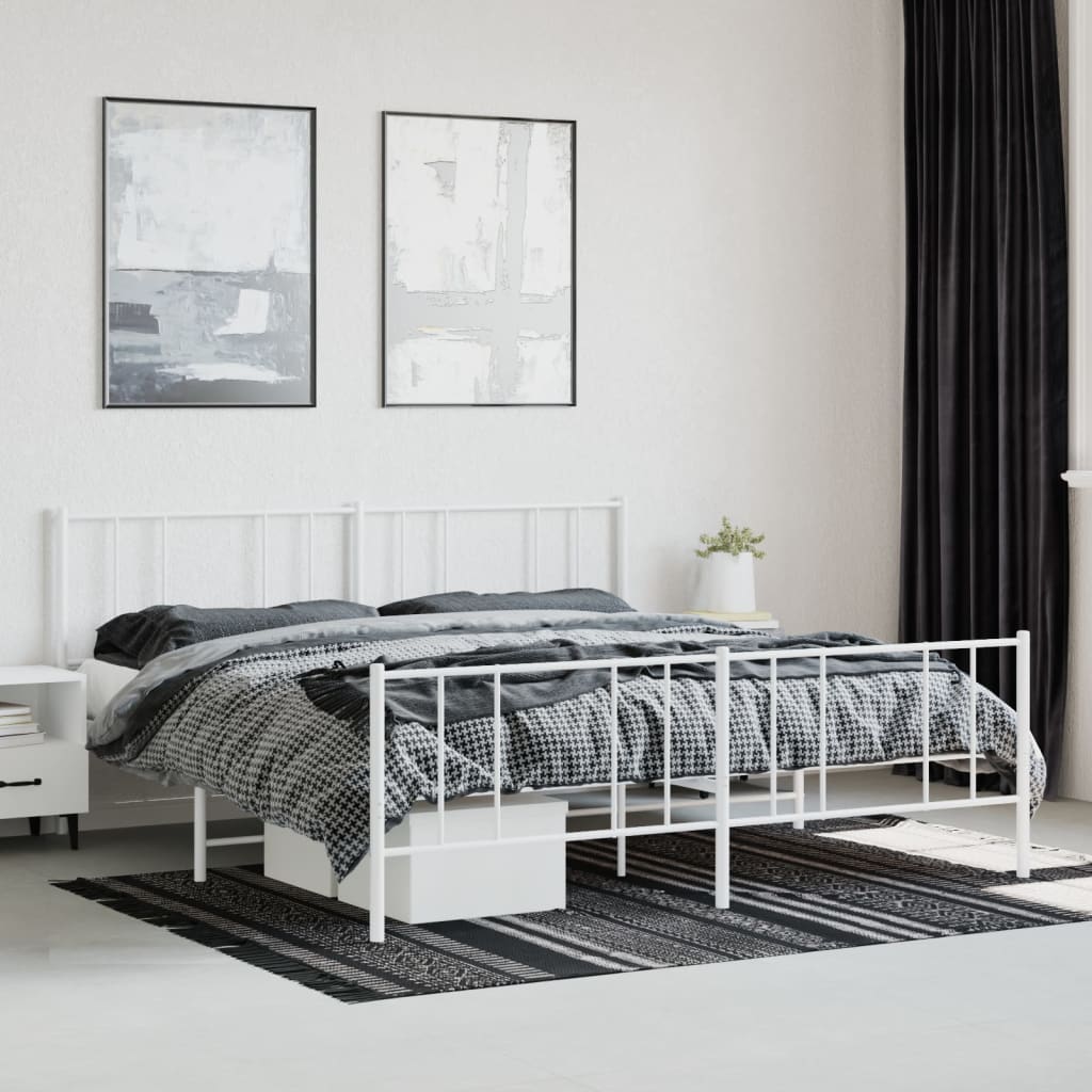 vidaXL Metal Bed Frame with Headboard and Footboard White 76"x79.9" King-2