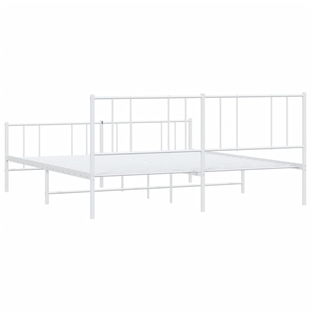 vidaXL Metal Bed Frame with Headboard and Footboard White 76"x79.9" King-7