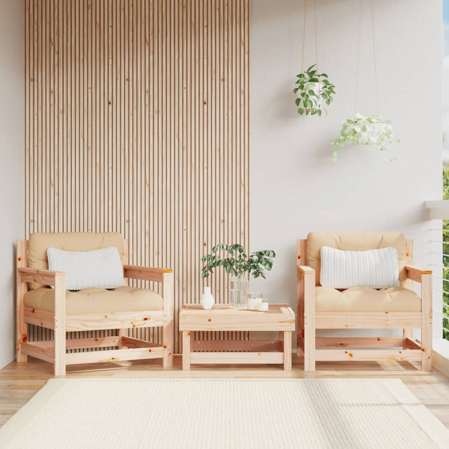 vidaXL Patio Chairs with Cushions 2 pcs Solid Wood Pine-0