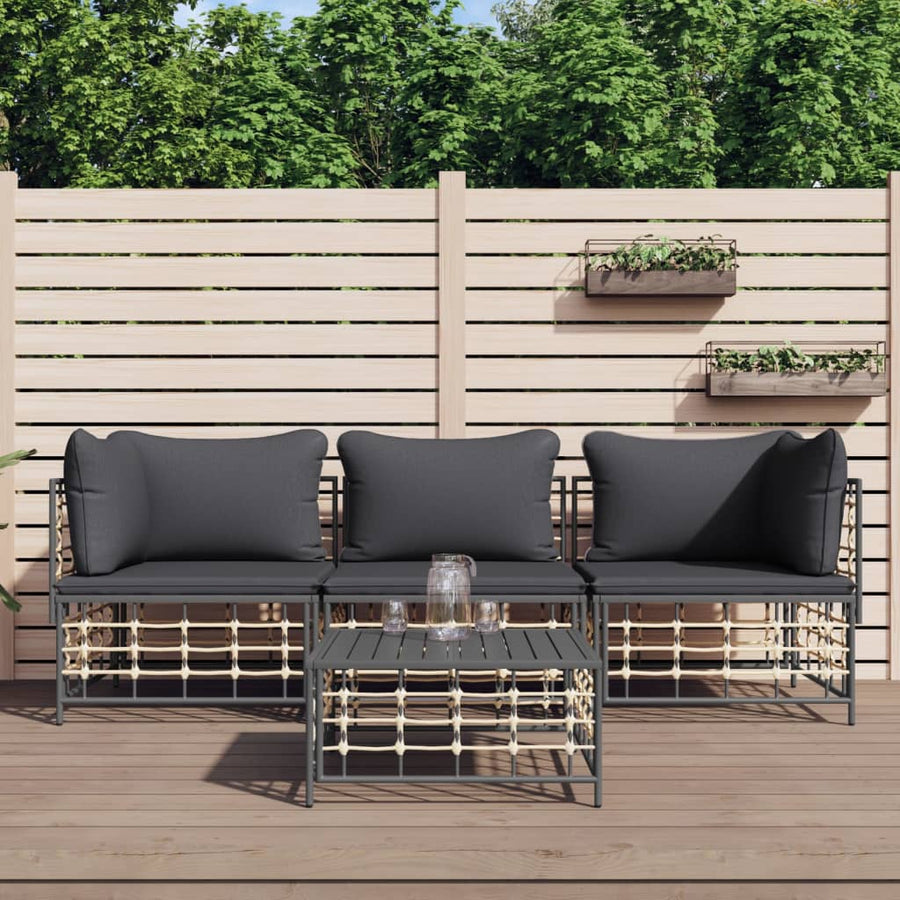 vidaXL 4 Piece Patio Lounge Set with Cushions Anthracite Poly Rattan-0
