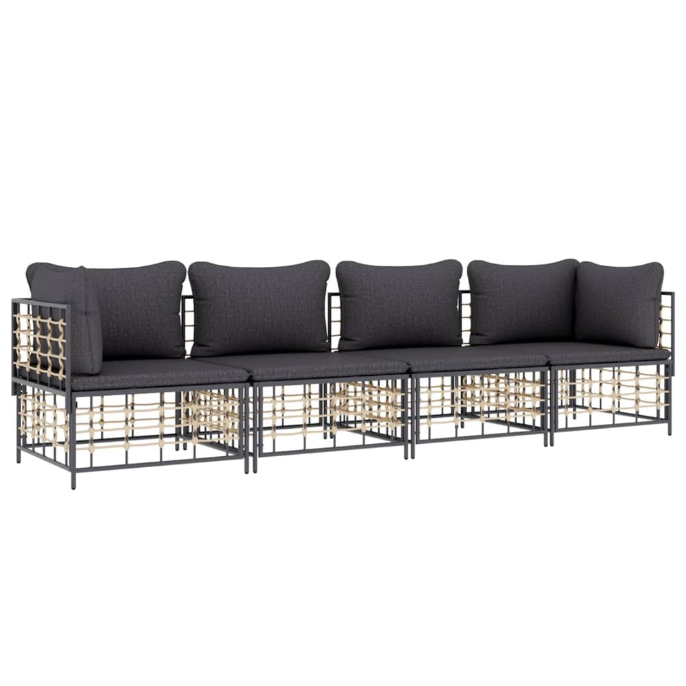 vidaXL 4 Piece Patio Lounge Set with Cushions Anthracite Poly Rattan-1