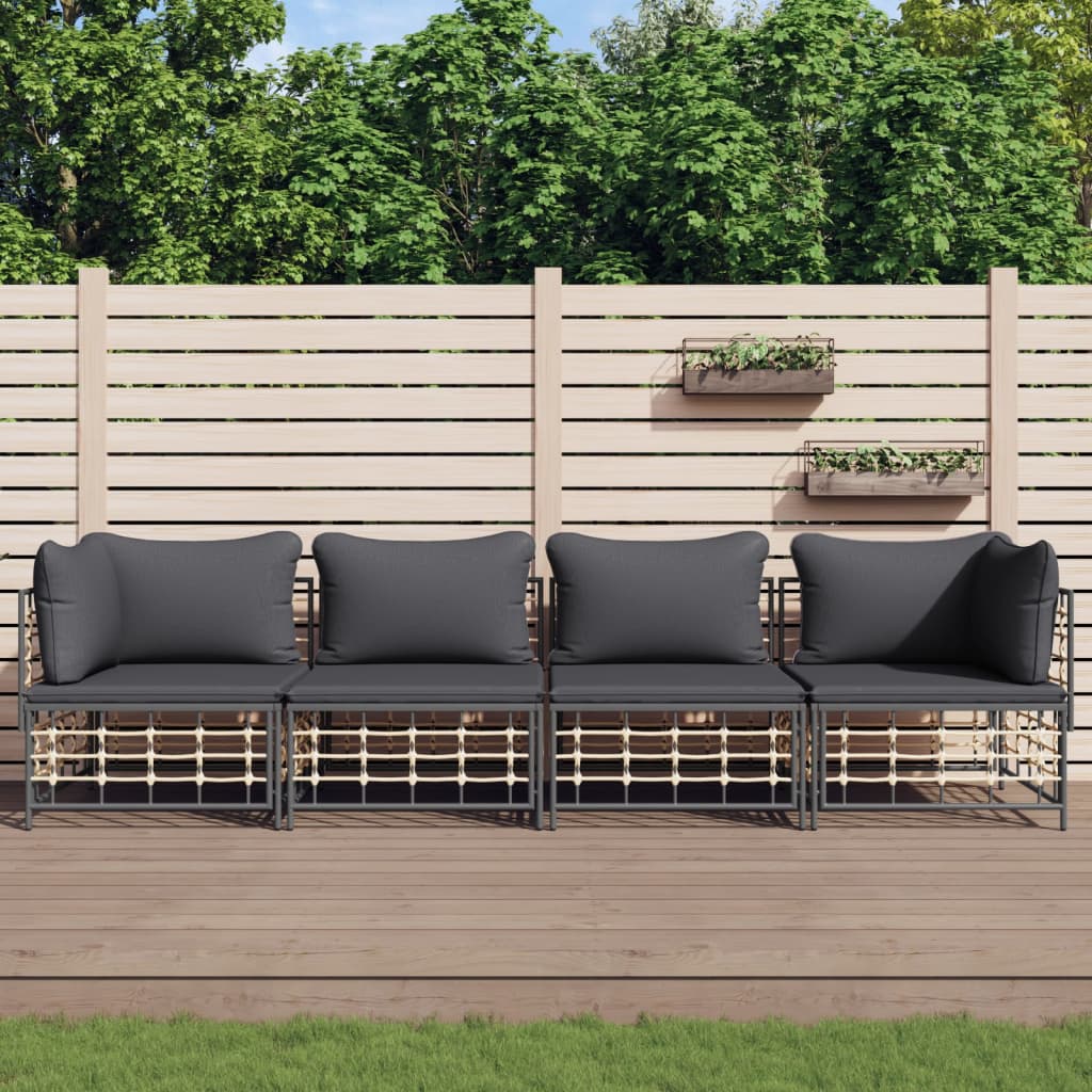 vidaXL 4 Piece Patio Lounge Set with Cushions Anthracite Poly Rattan-0