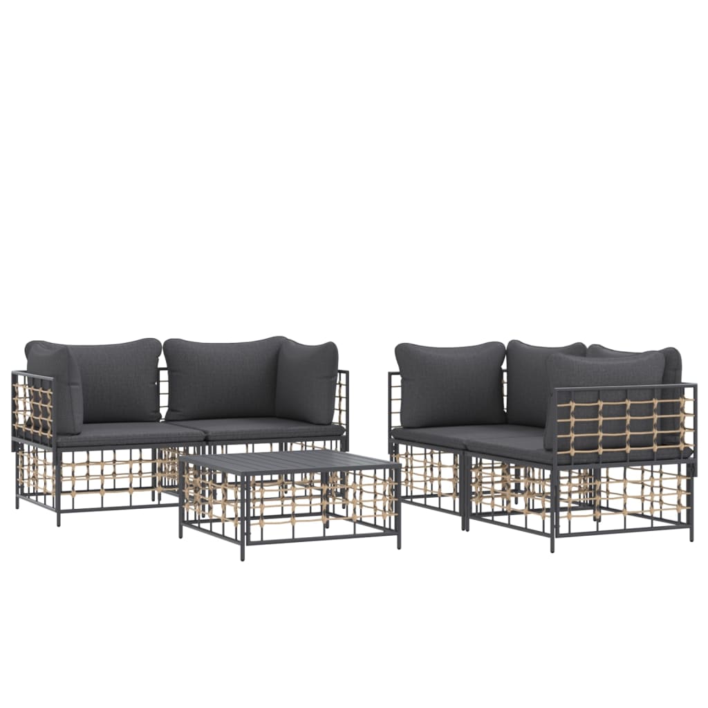 vidaXL 5 Piece Patio Lounge Set with Cushions Anthracite Poly Rattan-2