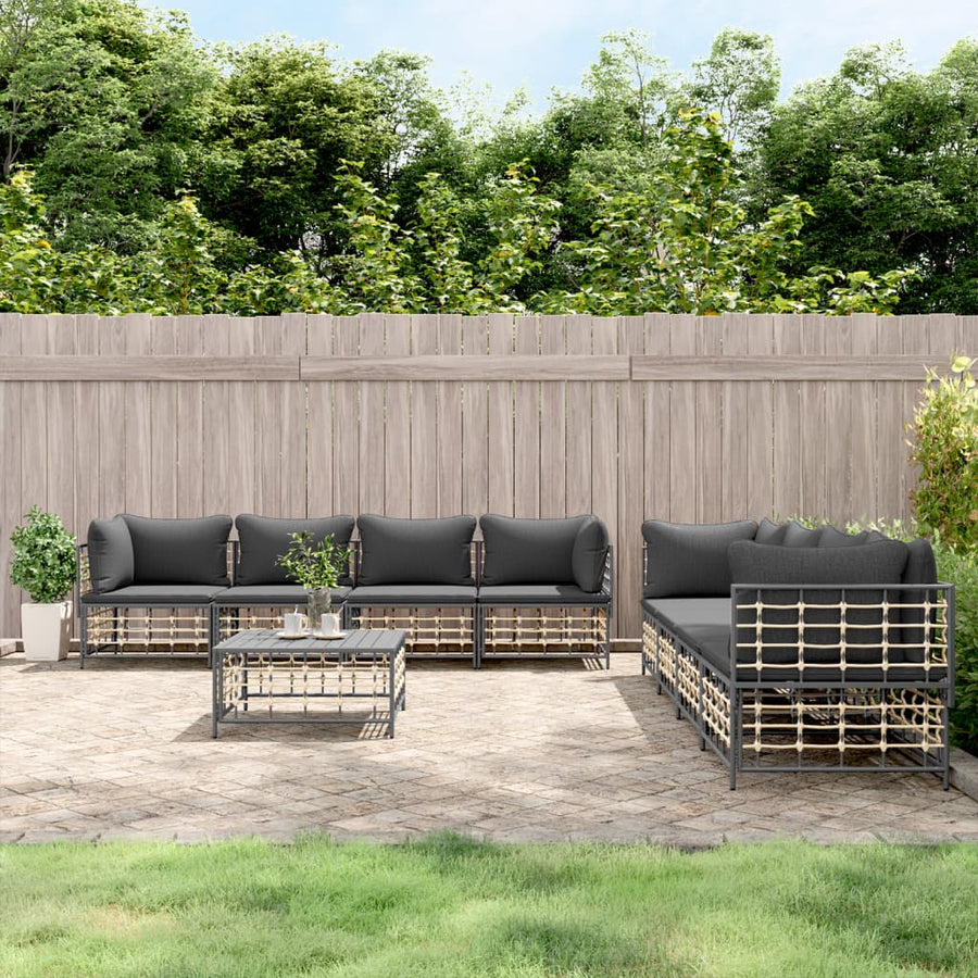 vidaXL 9 Piece Patio Lounge Set with Cushions Anthracite Poly Rattan-0