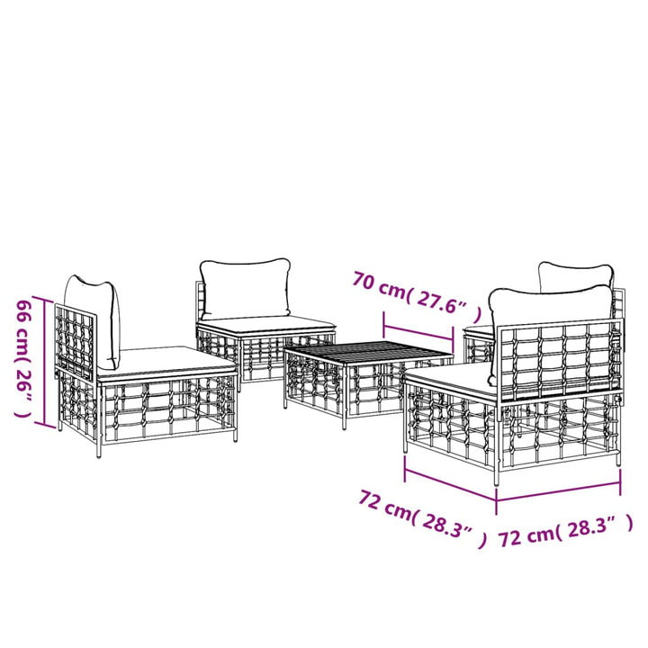 vidaXL Patio Furniture Set 5 Piece Sectional Sofa with Cushions Poly Rattan-14