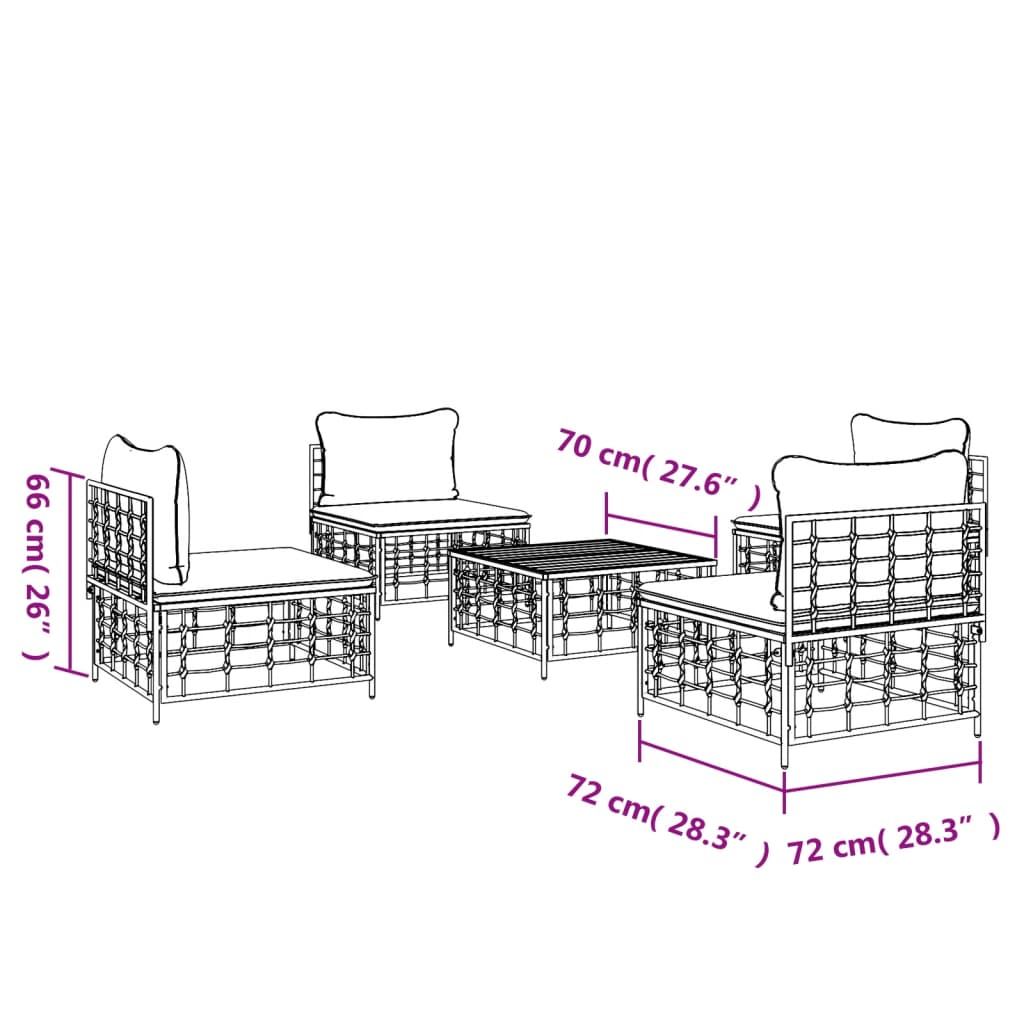 vidaXL Patio Furniture Set 5 Piece Sectional Sofa with Cushions Poly Rattan-9
