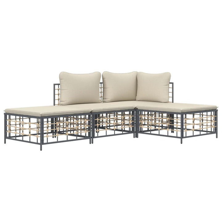 vidaXL 4 Piece Patio Lounge Set with Cushions Anthracite Poly Rattan-2